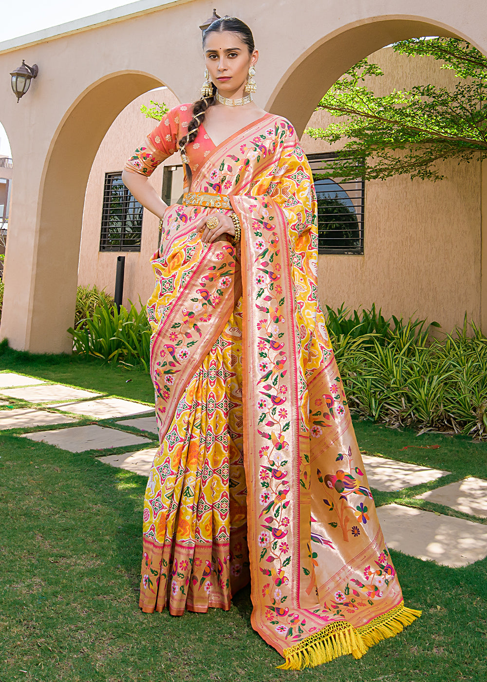 Buy MySilkLove Old Gold Yellow Woven Paithani Silk Saree Online