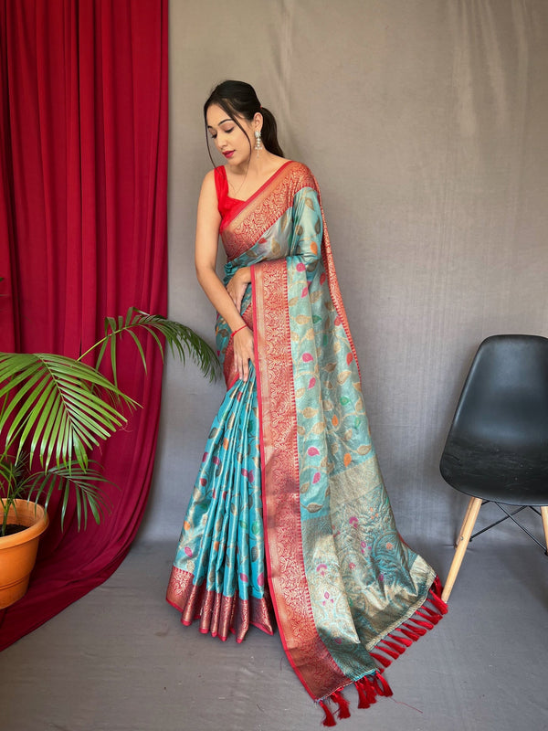 Smalt Blue Kanjivaram Tissue Silk Saree