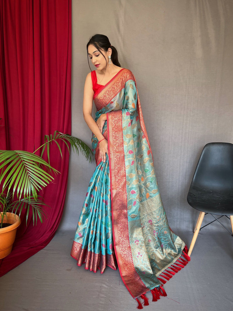 Smalt Blue Kanjivaram Tissue Silk Saree – MySilkLove