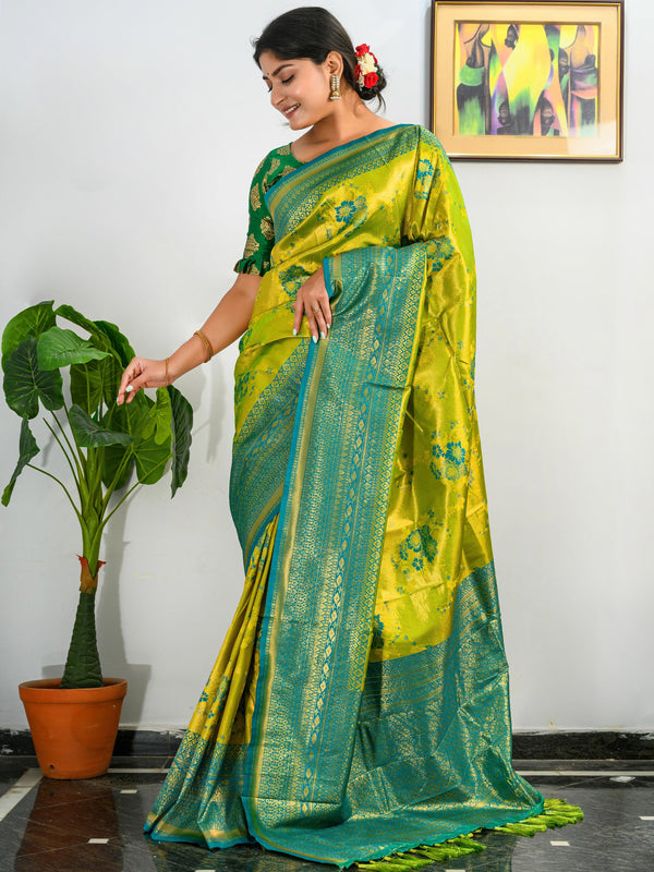 Goldish Sprout Green Woven Kanjivaram Silk Saree