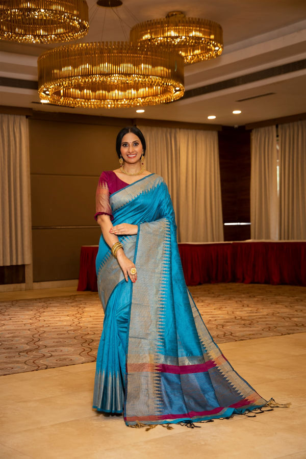 Buy MySilkLove Eastern Blue Banarasi Raw Silk Saree Online