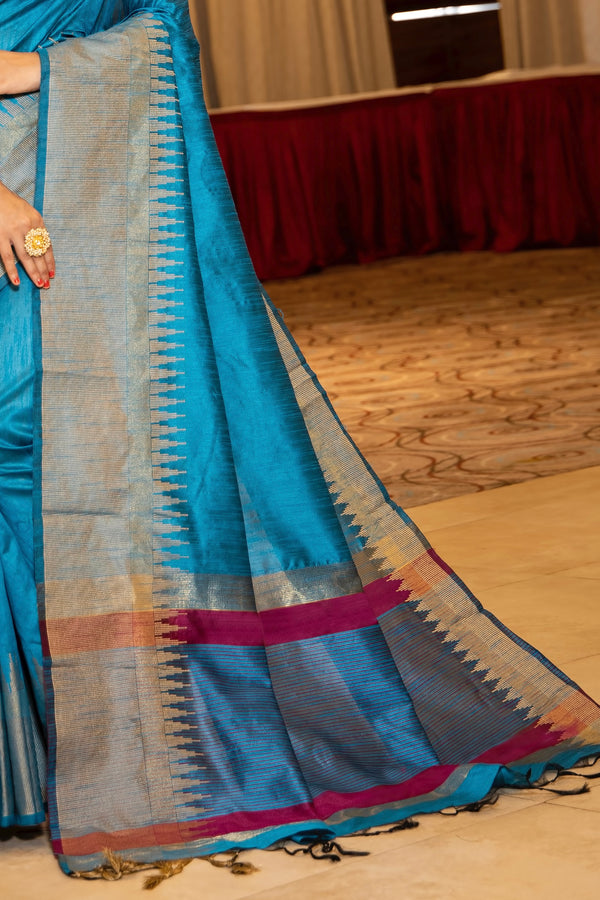 Buy MySilkLove Eastern Blue Banarasi Raw Silk Saree Online