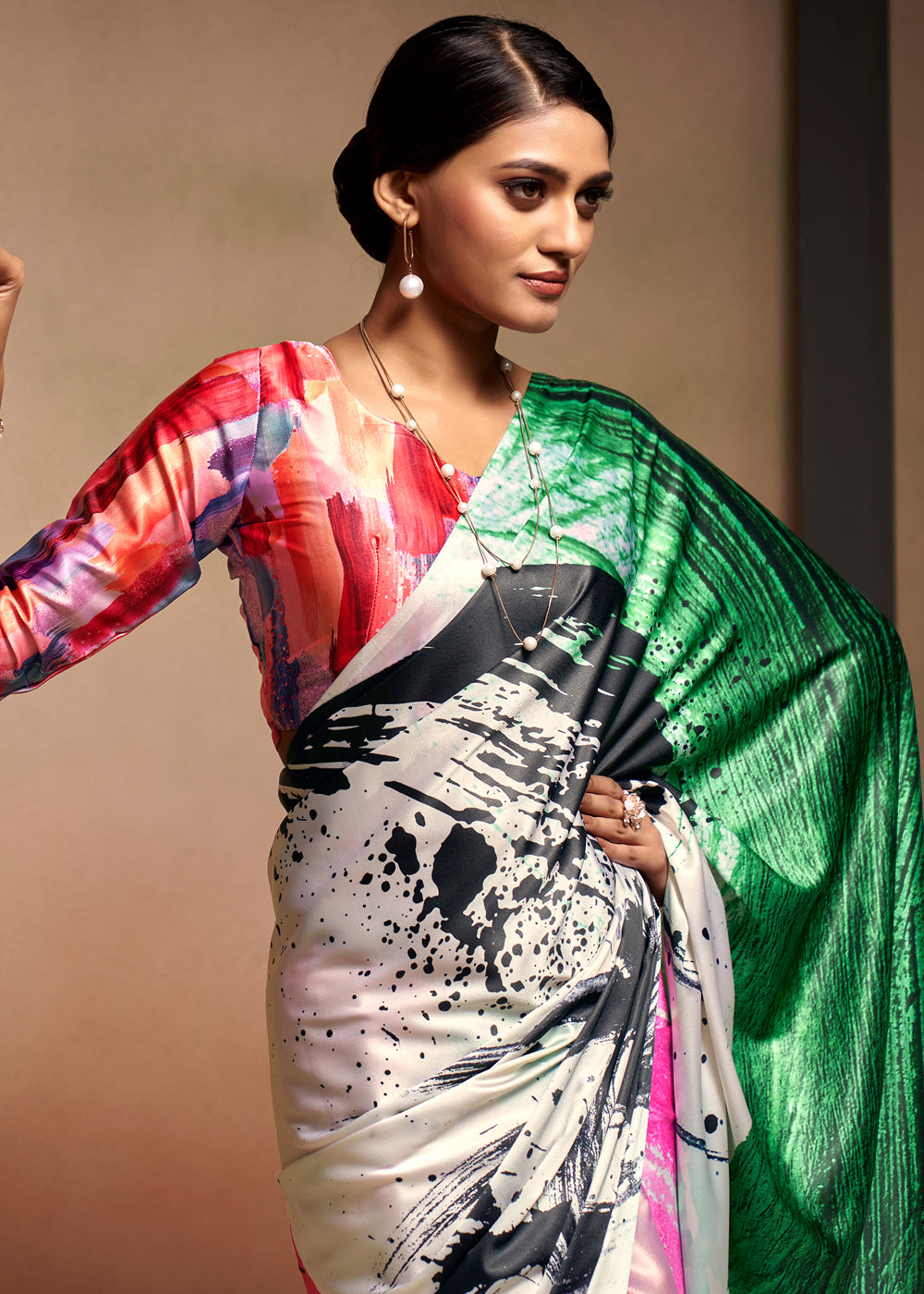 Buy MySilkLove Multicolor Pink Printed Satin Silk Saree Online