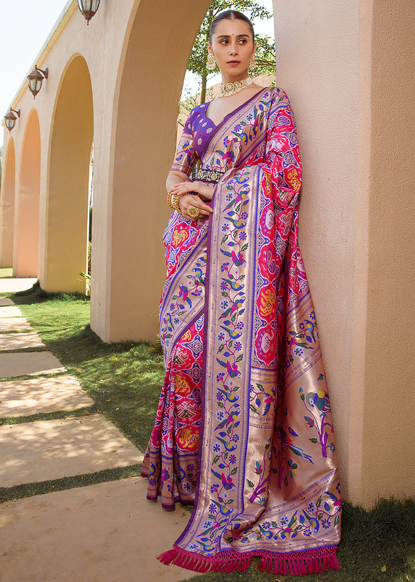 Royal Purple and Pink Woven Paithani Silk Saree