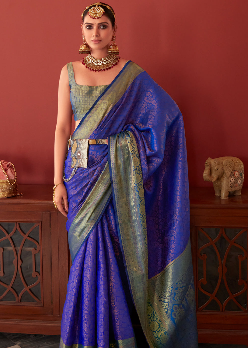 Buy MySilkLove Ultramarine Blue Bronze Zari Woven Kanjivaram Silk Saree Online