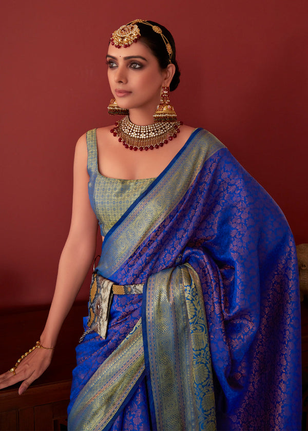 Ultramarine Blue Bronze Zari Woven Kanjivaram Silk Saree