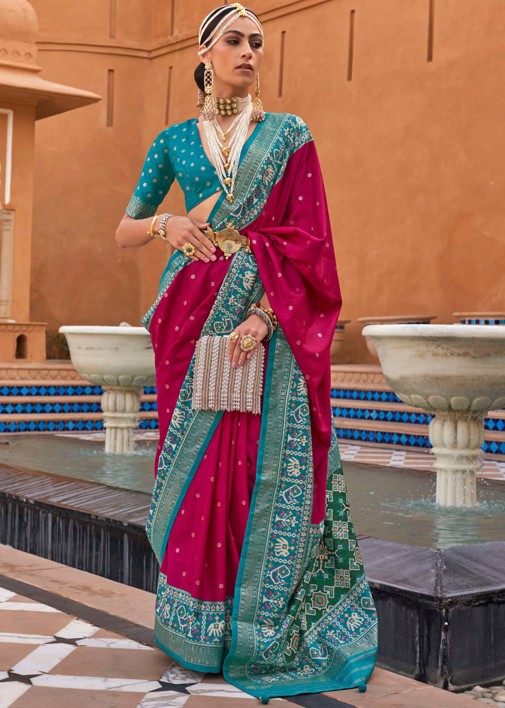 Buy MySilkLove Night Shadz Pink and Blue Woven Patola Silk Saree Online