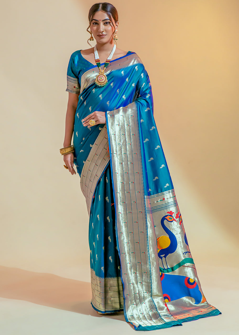 Buy MySilkLove Pacific Blue Woven Paithani Silk Saree Online