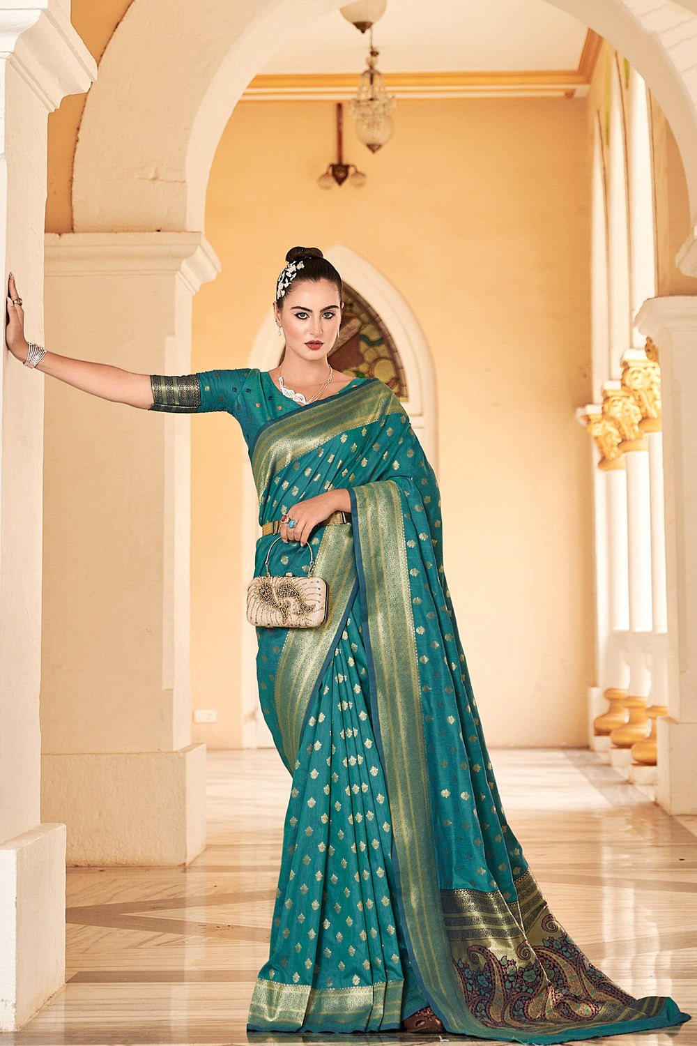 Buy MySilkLove Eden Green Woven Cotton Saree Online