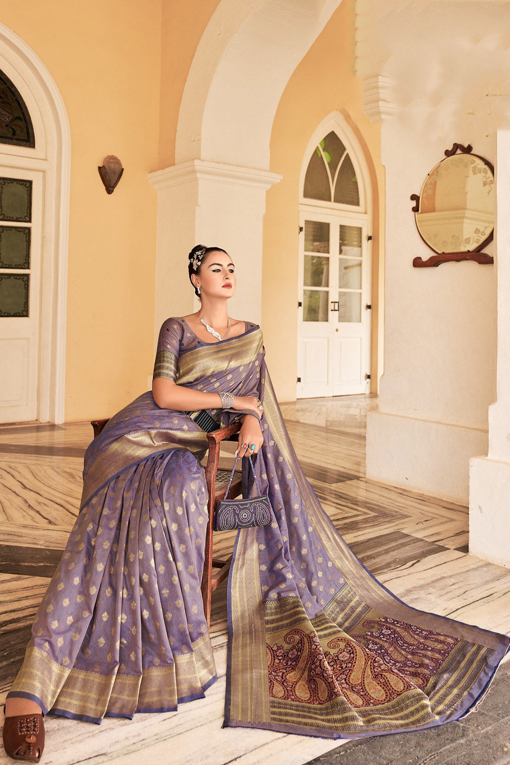 Buy MySilkLove Old Lavender Woven Cotton Saree Online