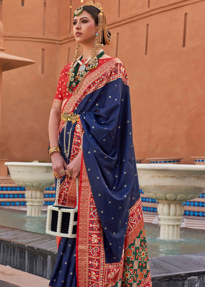 Tomato Red, Blue, and Magenta Aesthetic Baluchari saree – Bombyx Mori -  Sarees