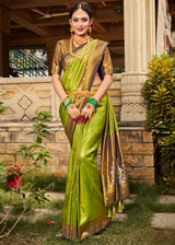 Pistachio Green Woven Kanjivaram Silk Saree