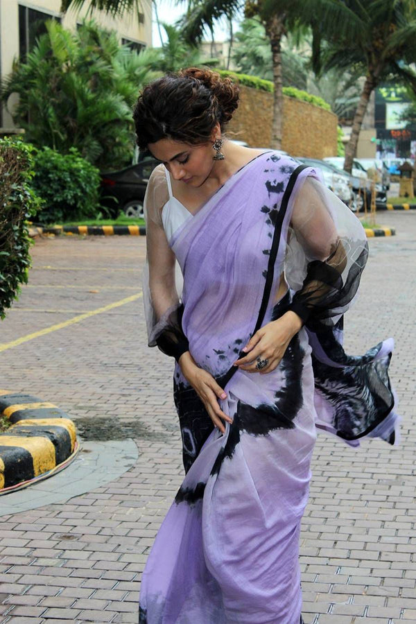 Taapsee Pannu Inspired Cold Purple Purple and Black Printed Georgette Saree
