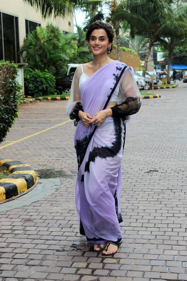 Taapsee Pannu Inspired Cold Purple Purple and Black Printed Georgette Saree
