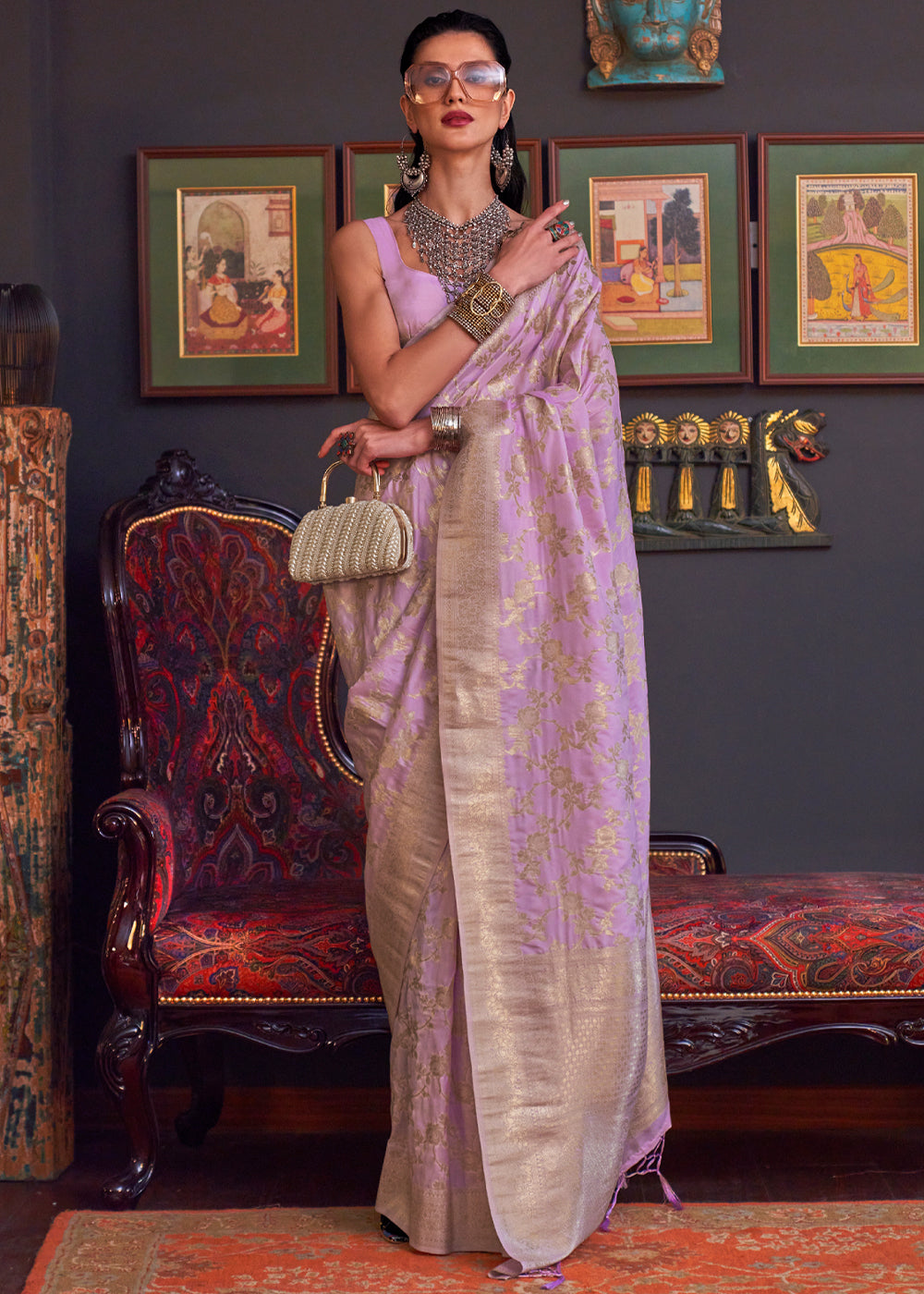 Buy MySilkLove Pearl Lavender Banarasi Katan Silk Saree Online