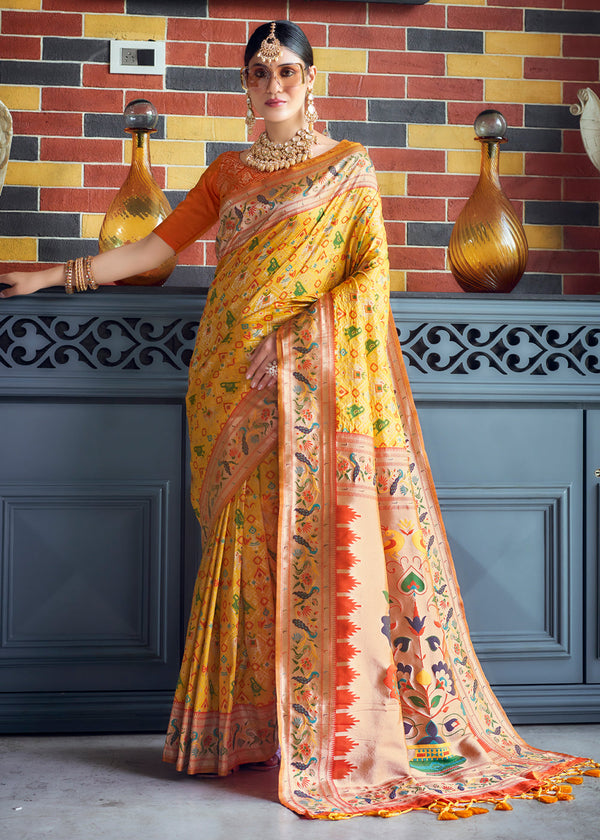 Marigold Yellow Woven Paithani Patola Silk Saree