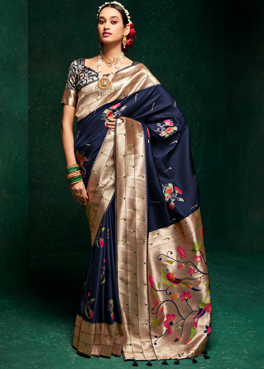 Buy MySilkLove Mirage Blue Woven Paithani Silk Saree With Brocade Blouse Online