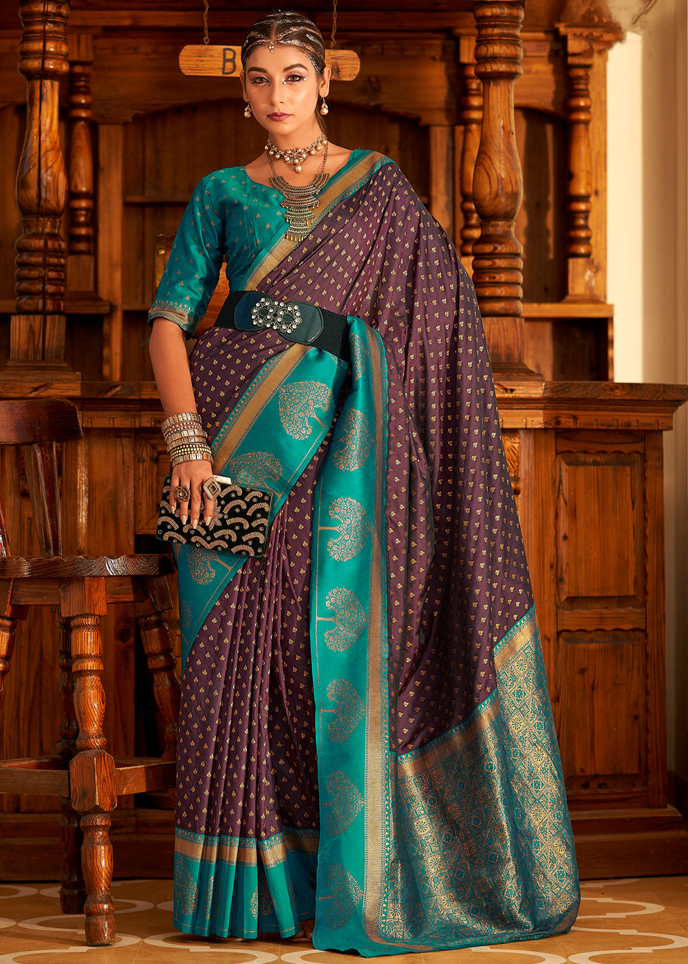 Buy MySilkLove Rose Dust Purple and Green Woven Banarasi Soft Silk Saree Online