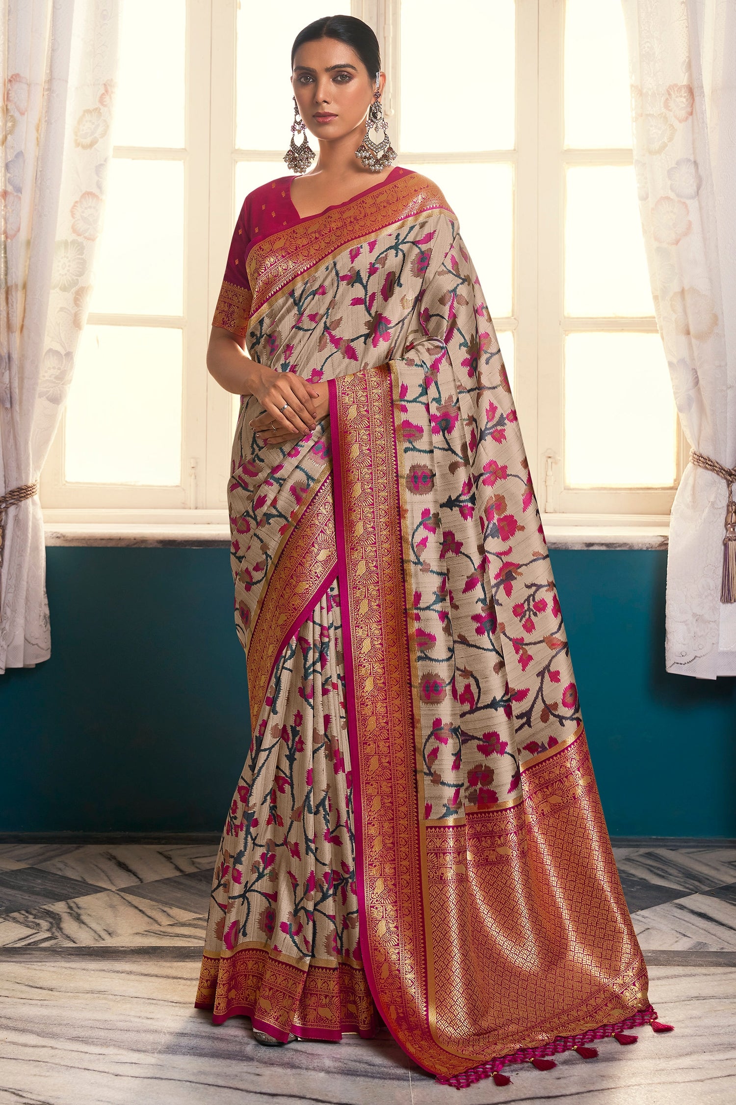 Buy MySilkLove Sapling Brown Digital Printed Banarasi Silk Saree Online