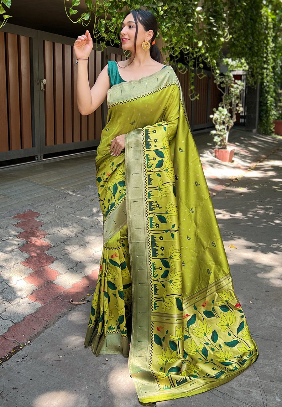 Sycamore Green Zari Woven Titli Royal Paithani Silk Saree from MySilkLove for Bestu Varas