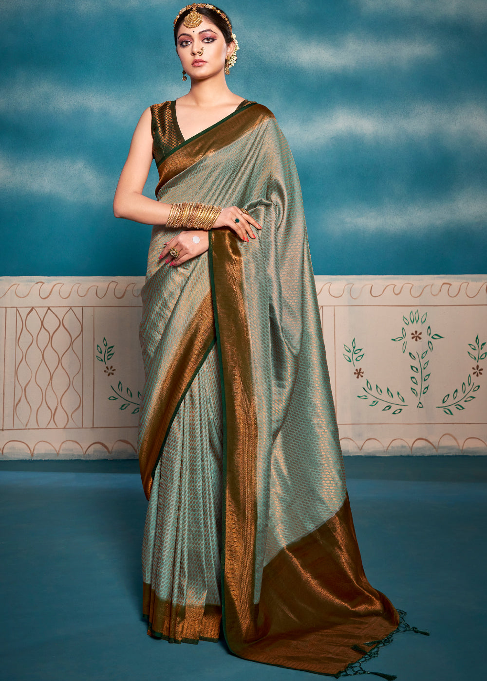 Buy MySilkLove Bitter Green Woven Kanjivaram Silk Saree Online