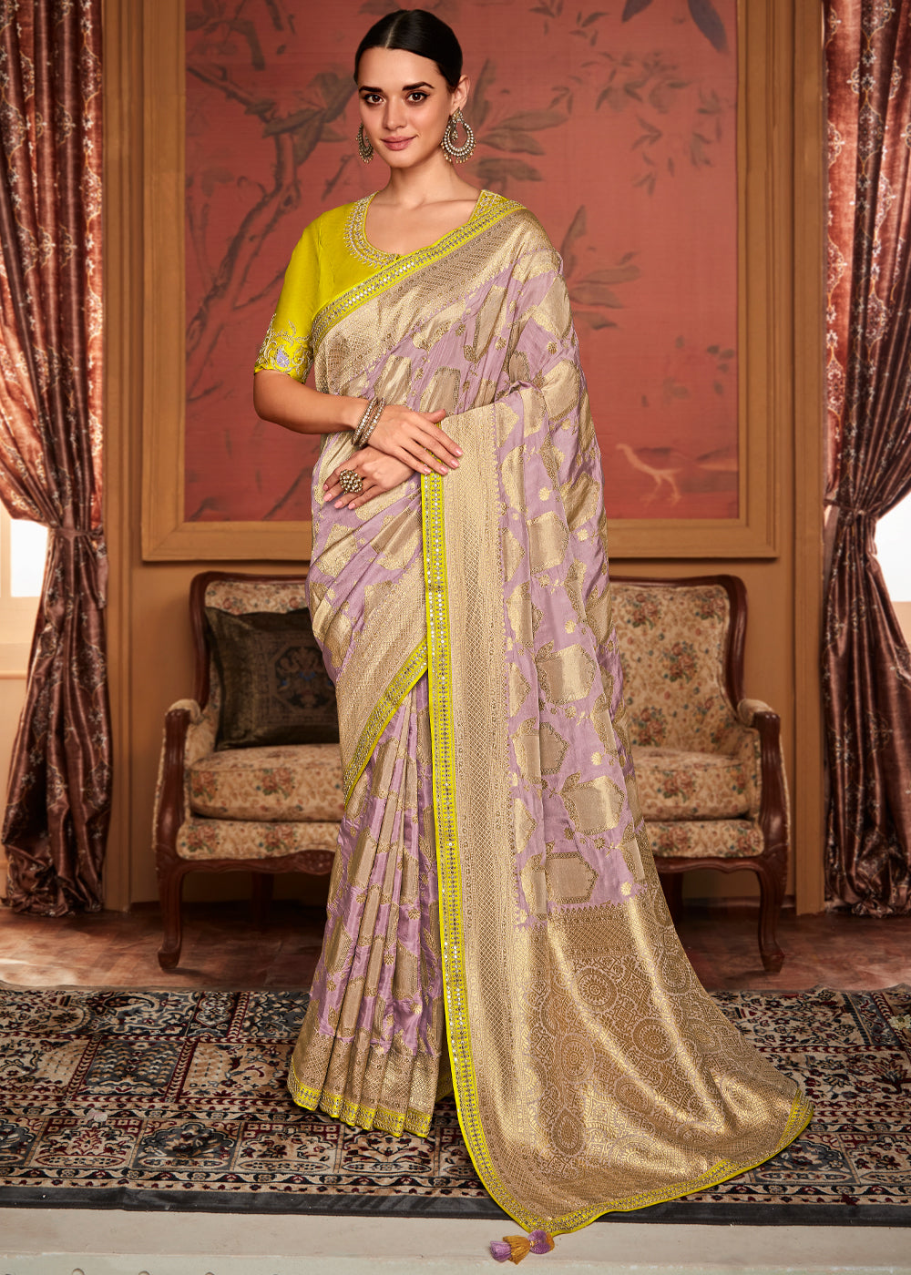 Buy MySilkLove Quicksand Purple Woven Banarasi Designer Silk Saree With Embroidered Blouse Online