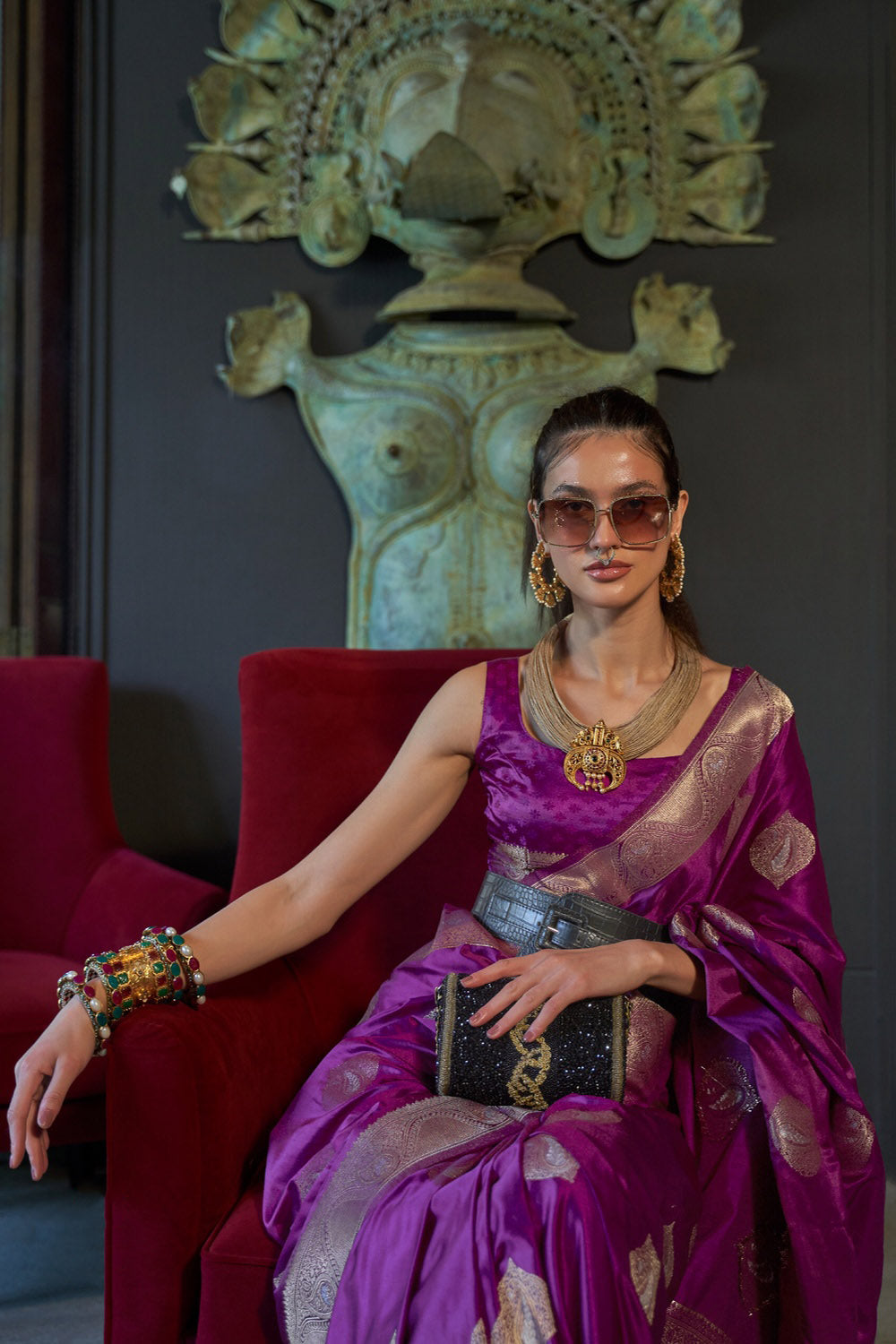 Buy MySilkLove Rouge Purple Woven Banarasi Silk Saree Online
