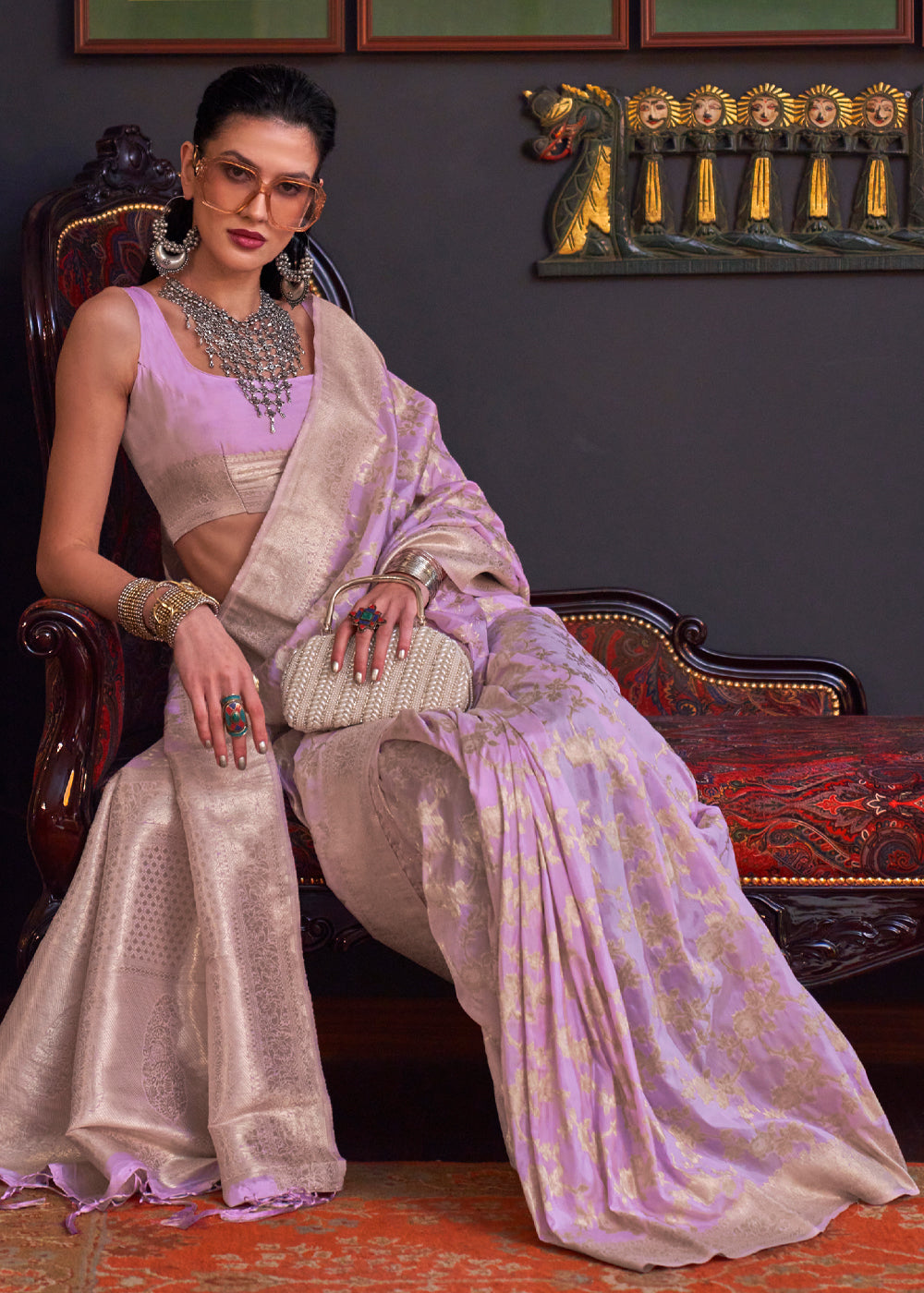 Buy MySilkLove Pearl Lavender Banarasi Katan Silk Saree Online