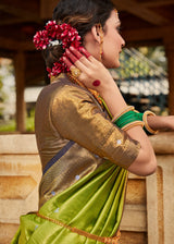 Pistachio Green Woven Kanjivaram Silk Saree