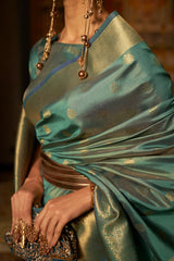 Axolotl Green Woven Kanjivaram Handloom Silk Saree