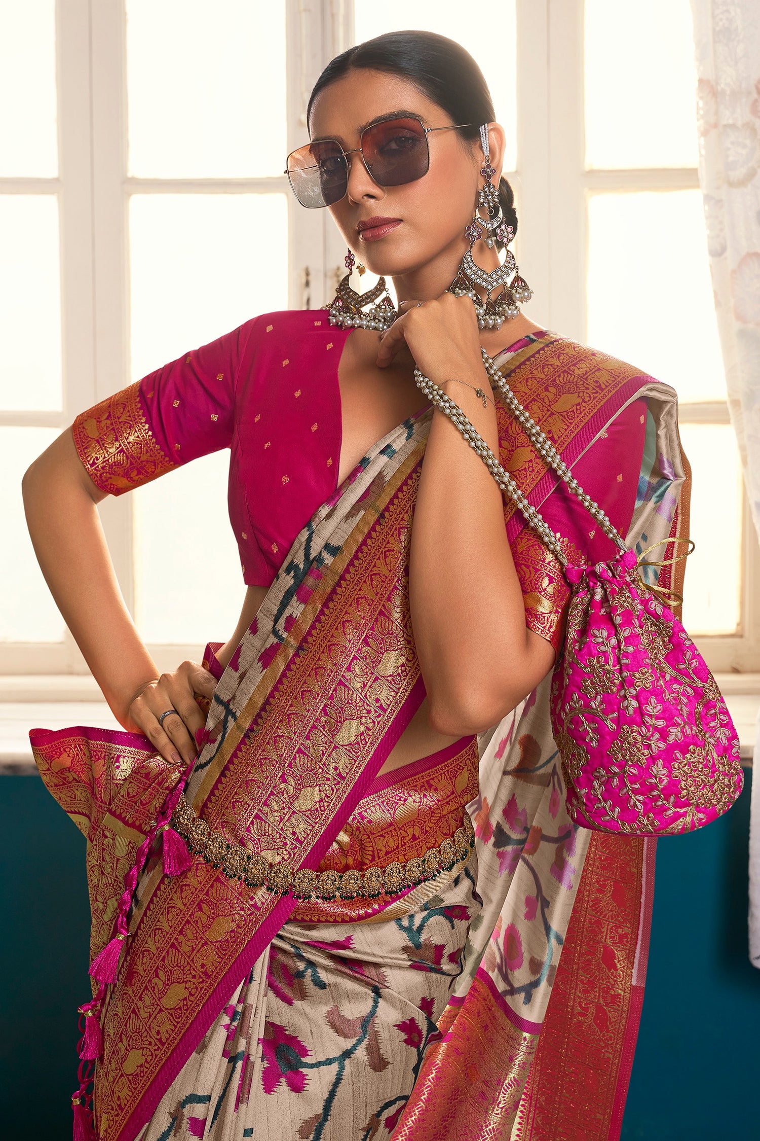 MySilkLove Sapling Brown Digital Printed Banarasi Silk Saree
