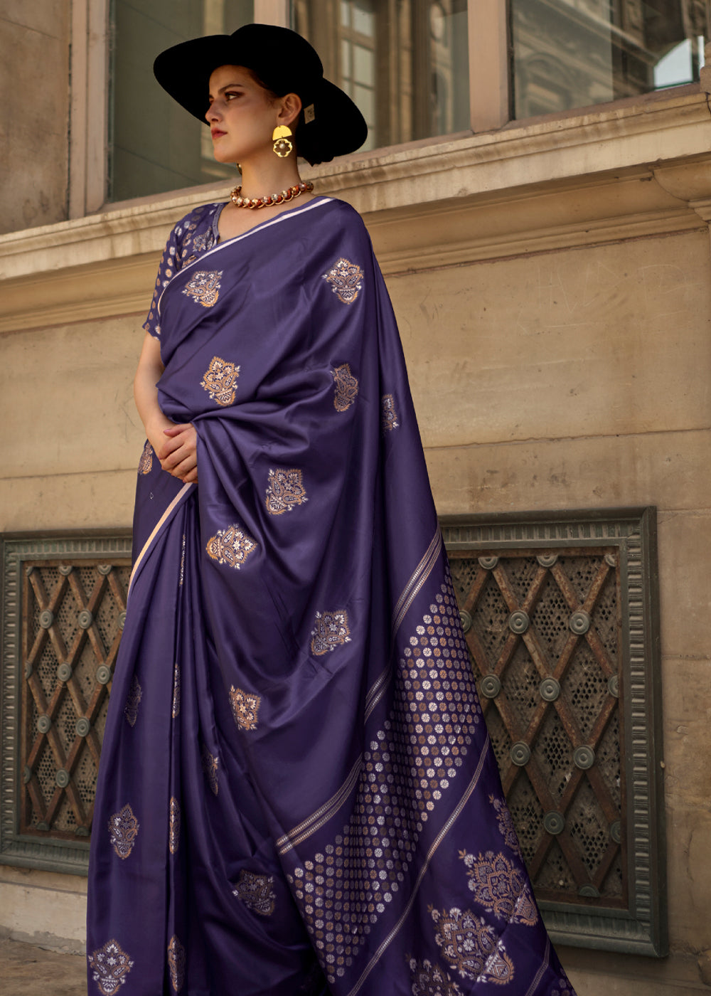 Buy MySilkLove Revolver Blue Woven Banarasi Satin Silk Saree Online