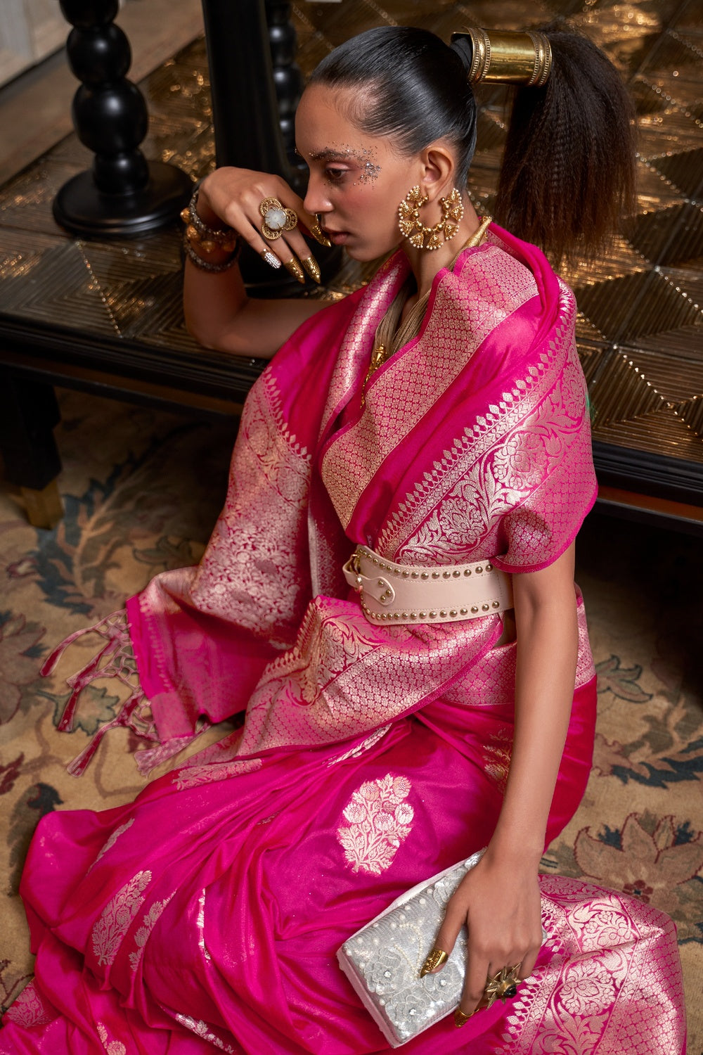 Buy MySilkLove Cerise Pink Woven Georgette Silk Saree Online