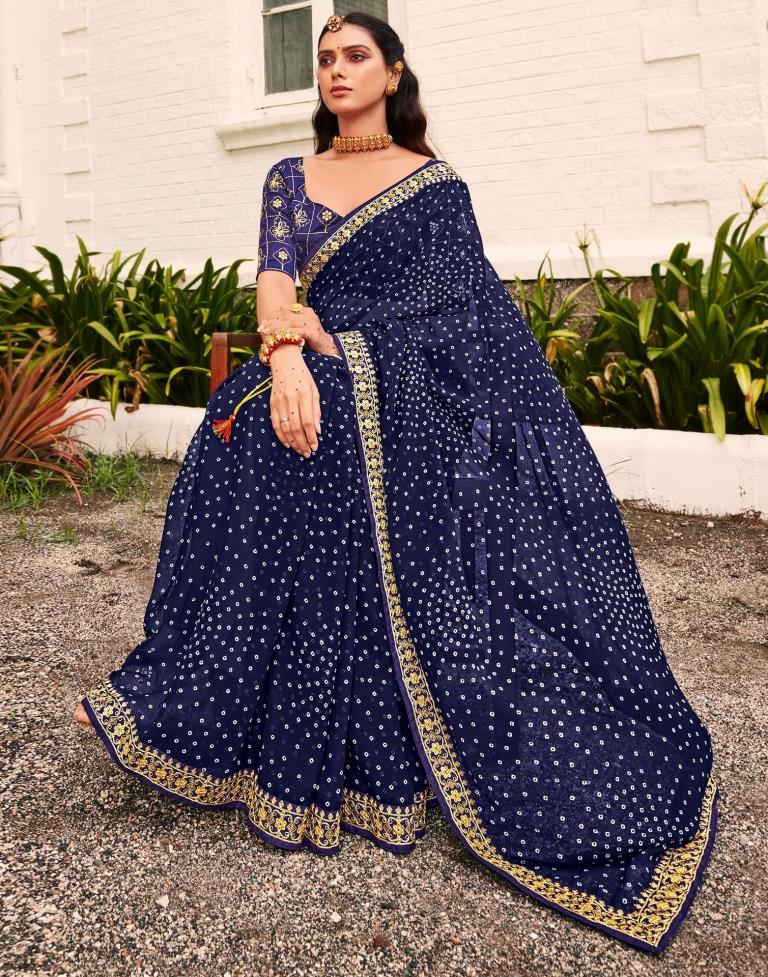 Buy MySilkLove Mulled Wine Blue Georgette Bandhani Saree Online