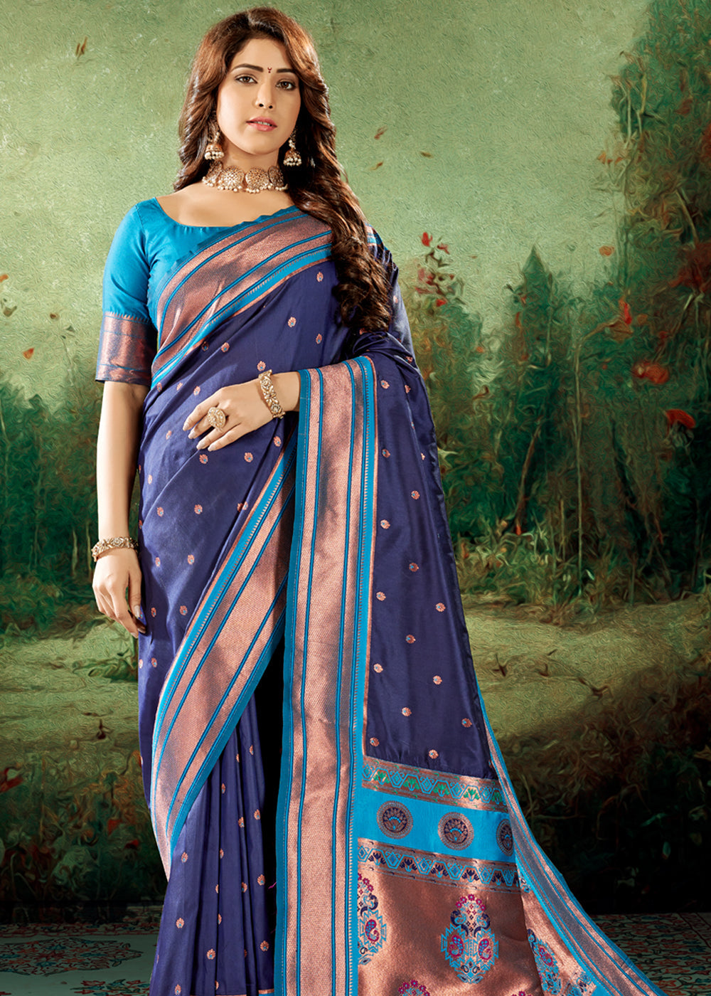 Buy MySilkLove Mulled Wine Blue Woven Paithani Soft Silk Saree Online