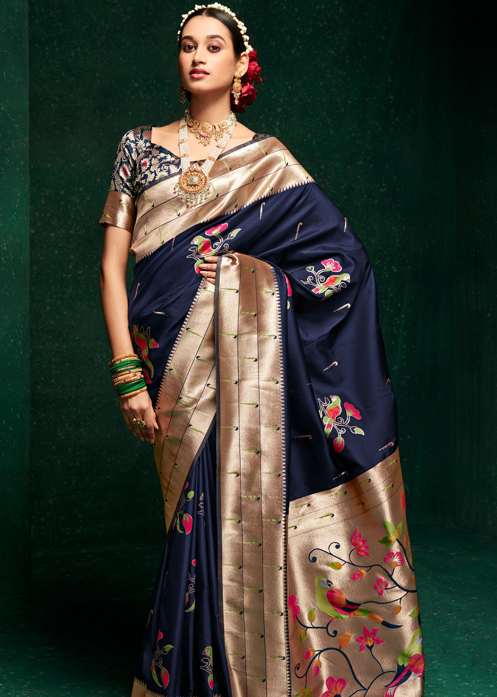 Buy MySilkLove Mirage Blue Woven Paithani Silk Saree With Brocade Blouse Online