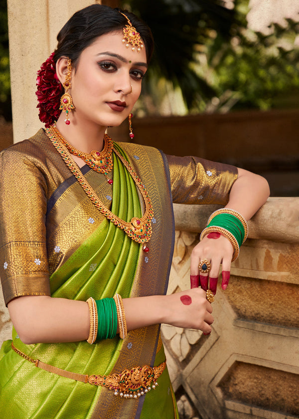 Pistachio Green Woven Kanjivaram Silk Saree