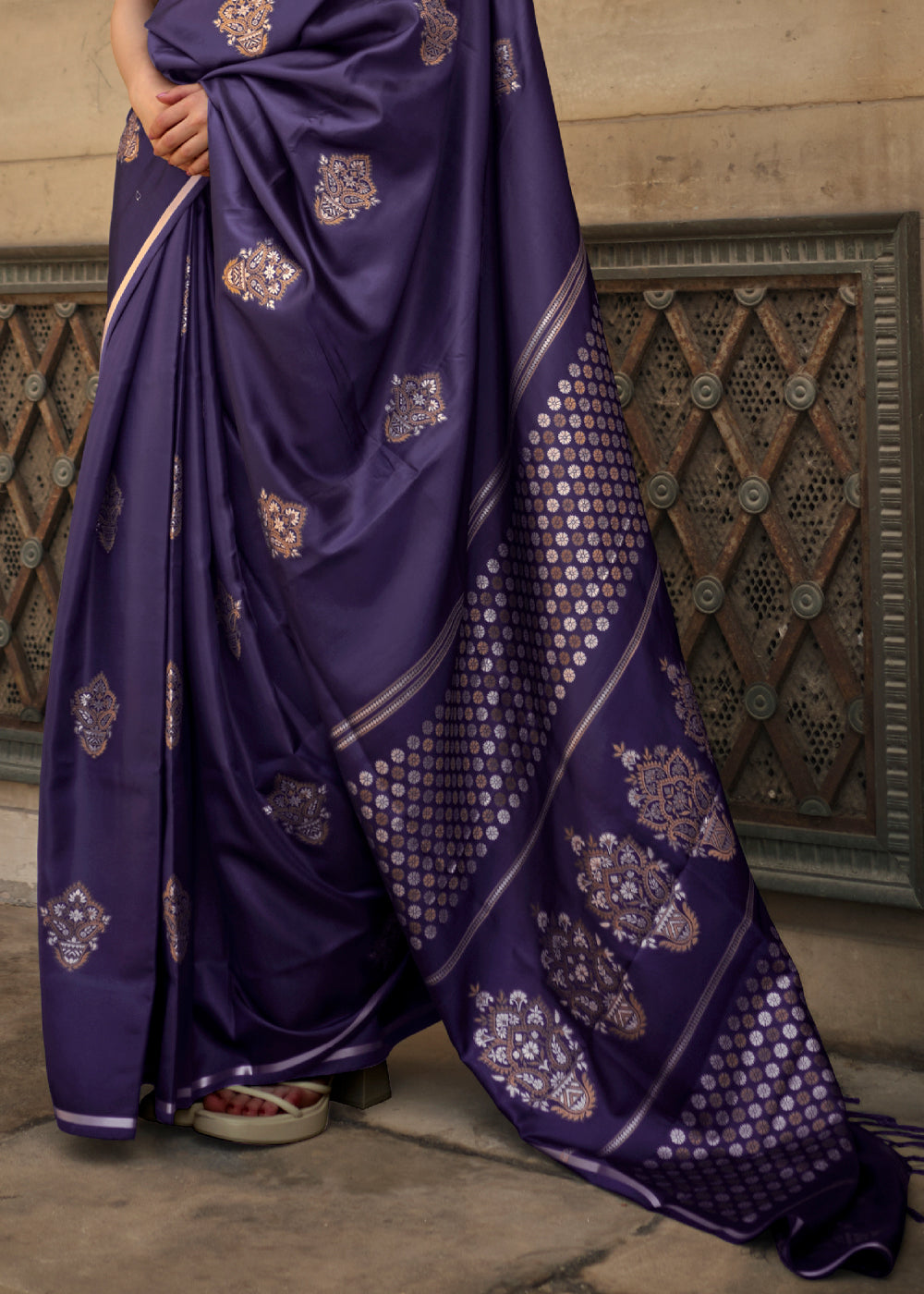 Buy MySilkLove Revolver Blue Woven Banarasi Satin Silk Saree Online