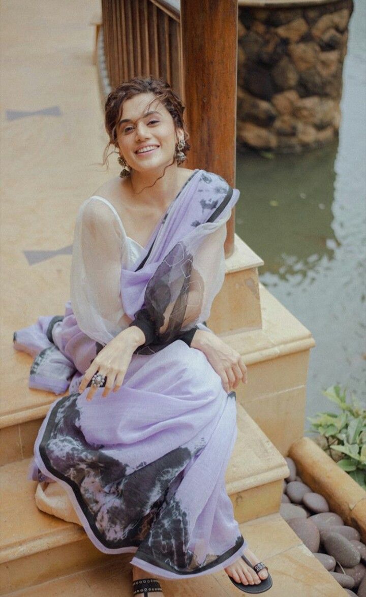 Buy MySilkLove Taapsee Pannu Inspired Cold Purple Purple and Black Printed Georgette Saree Online