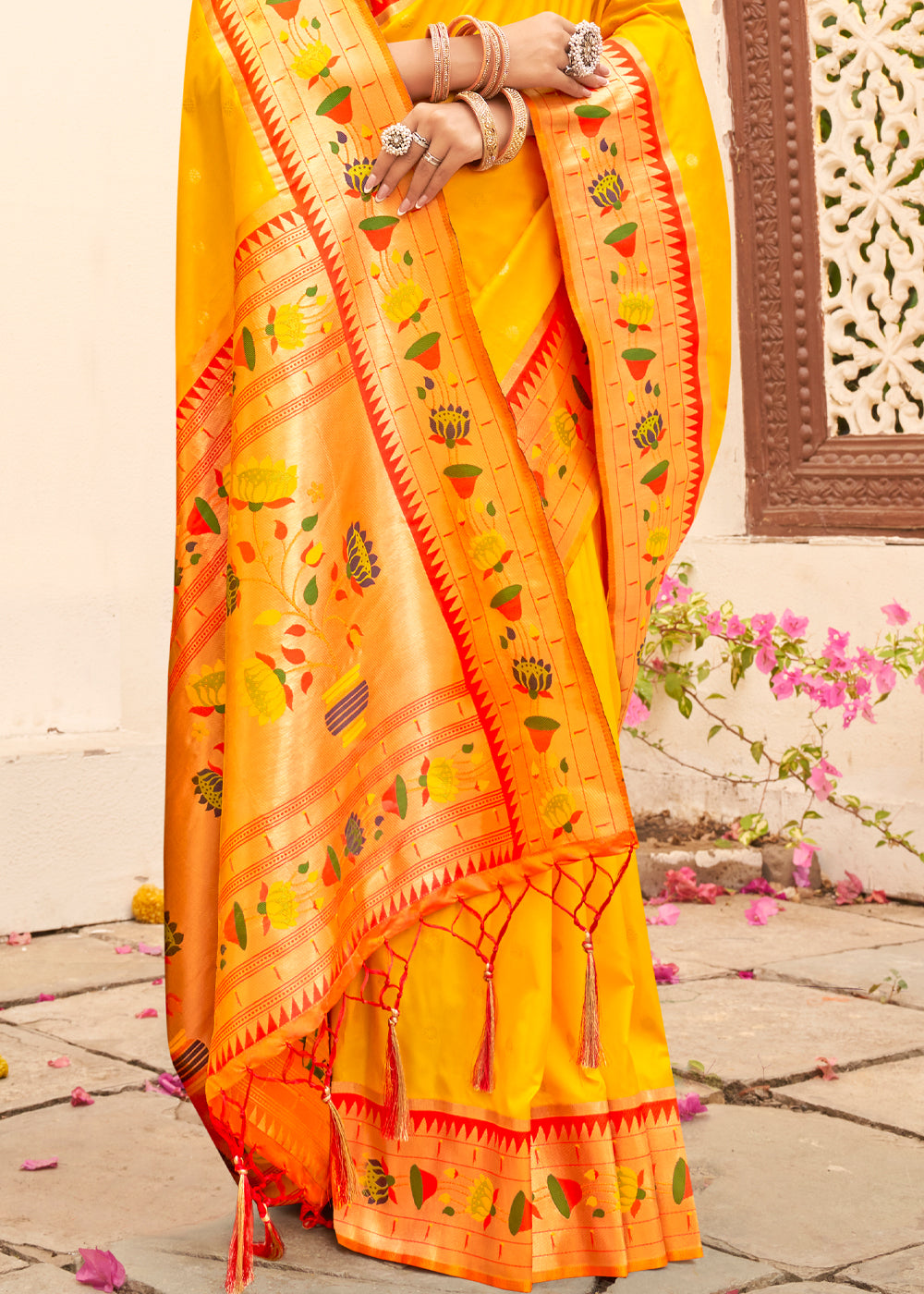 Buy MySilkLove Paris Daisy Yellow Woven Paithani Silk Saree Online