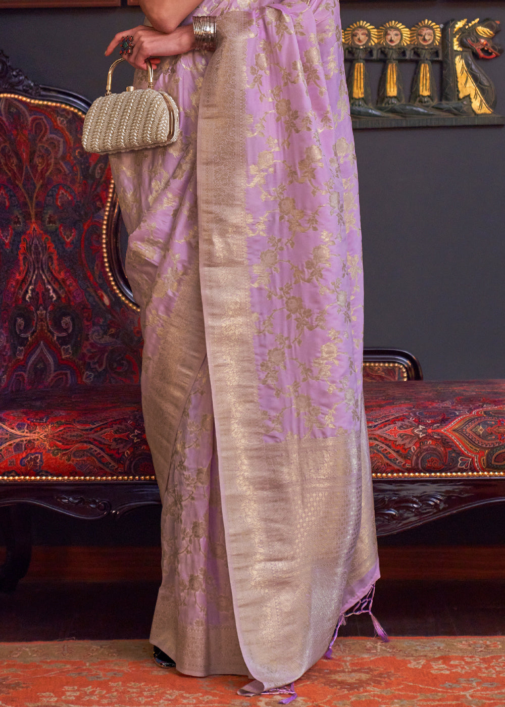 Buy MySilkLove Pearl Lavender Banarasi Katan Silk Saree Online