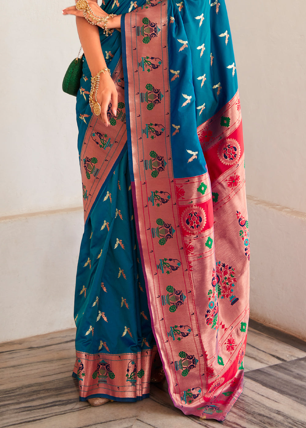 Buy MySilkLove Regal Blue and Pink Zari Woven Paithani Silk Saree Online