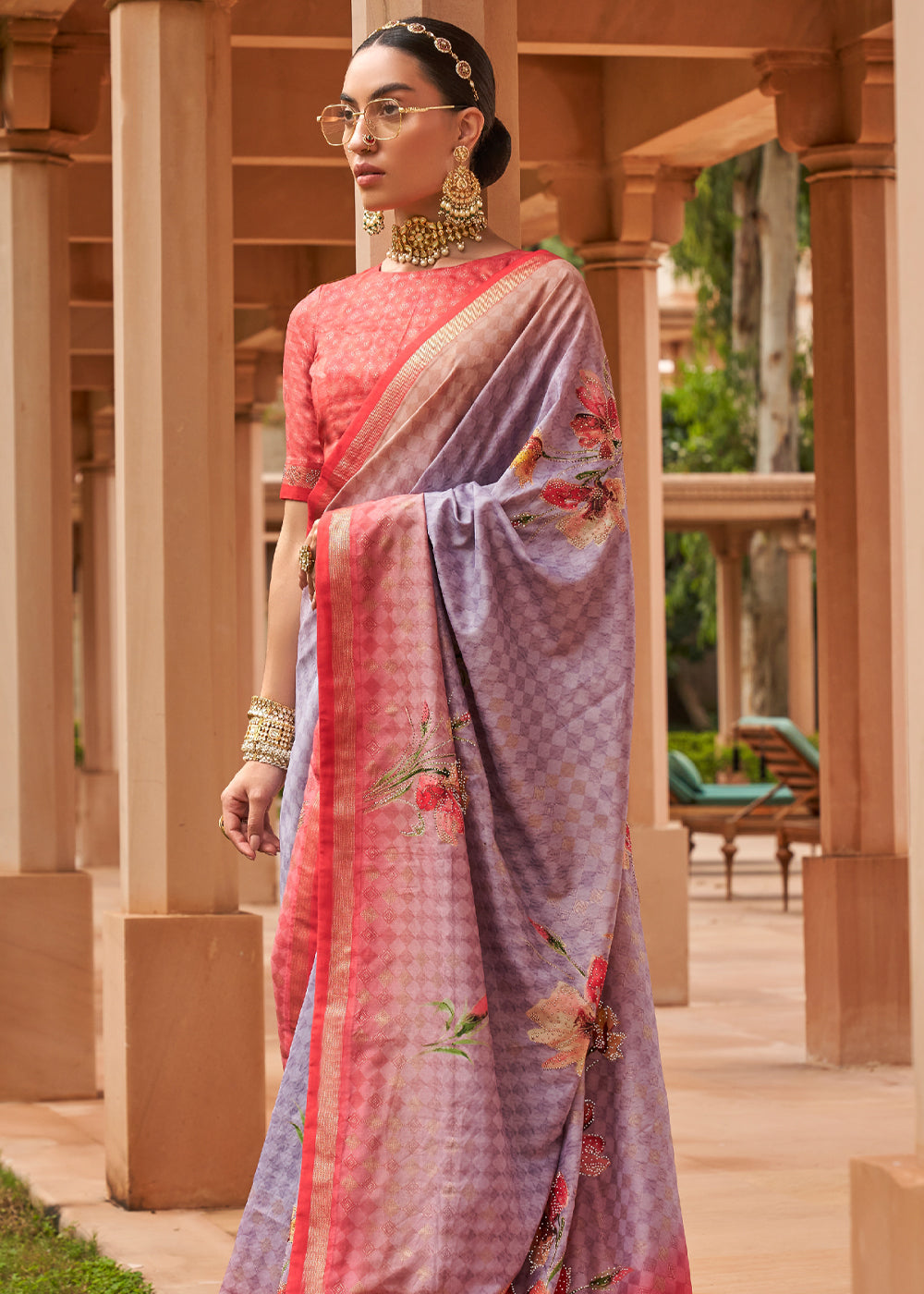 Buy MySilkLove Melanie Pink And Purple Printed Patola Soft Silk Saree Online