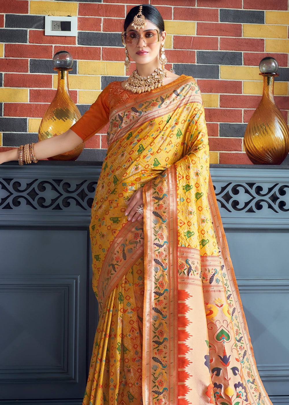 Buy MySilkLove Marigold Yellow Woven Paithani Patola Silk Saree Online