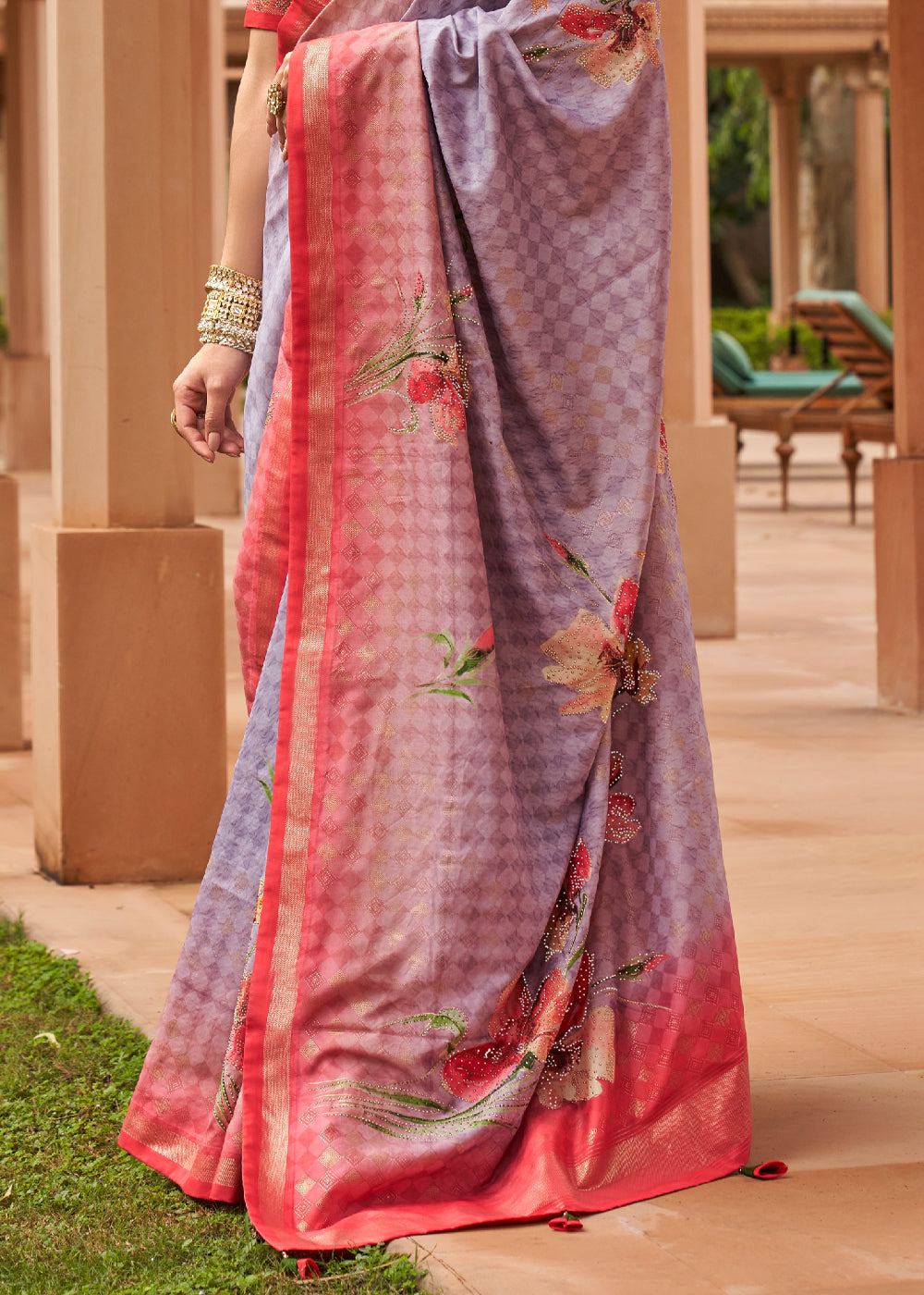 Buy MySilkLove Melanie Pink And Purple Printed Patola Soft Silk Saree Online