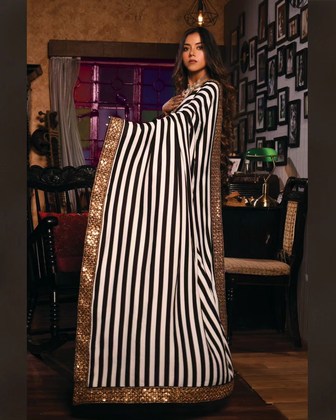 MySilkLove Licorice Black and White Printed Georgette saree