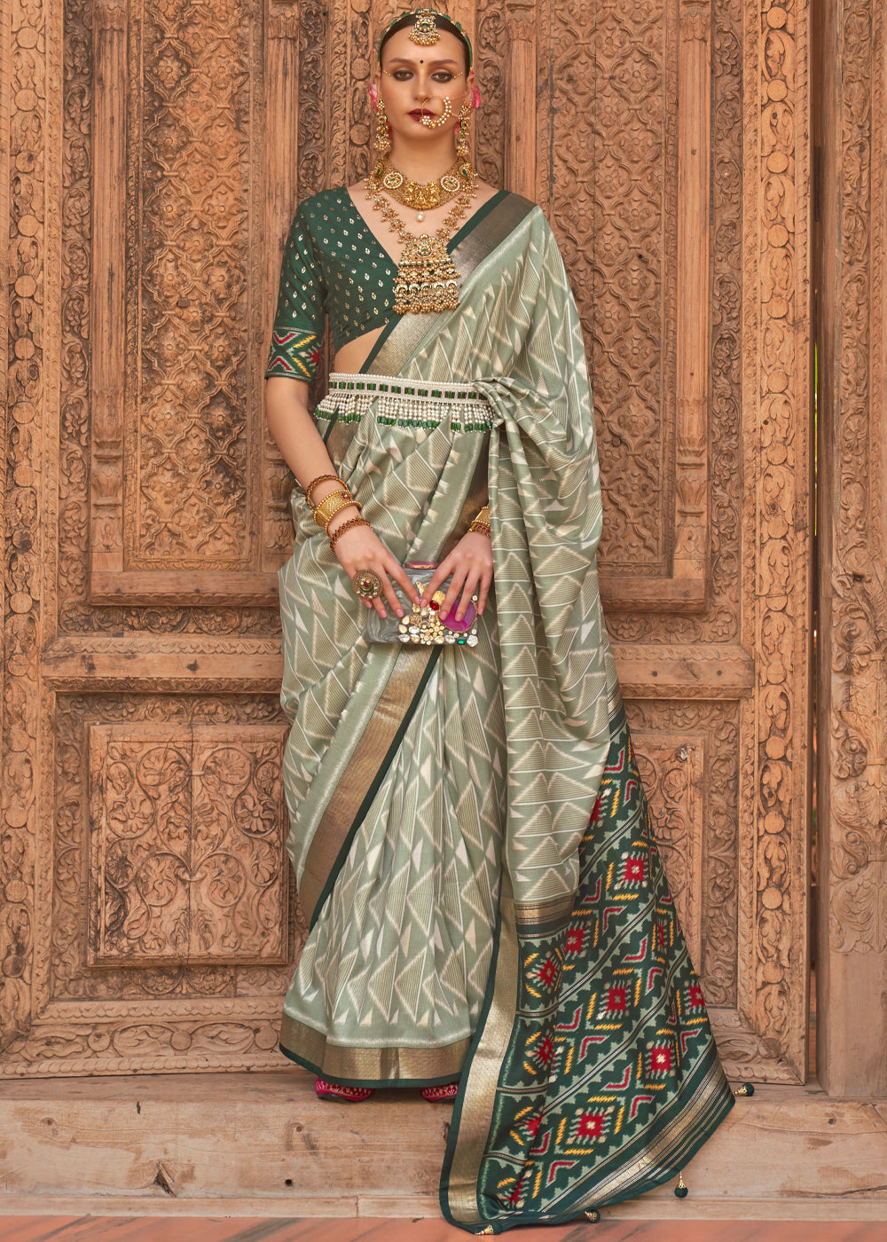 Buy MySilkLove Hillary Green Woven Patola Silk Saree Online