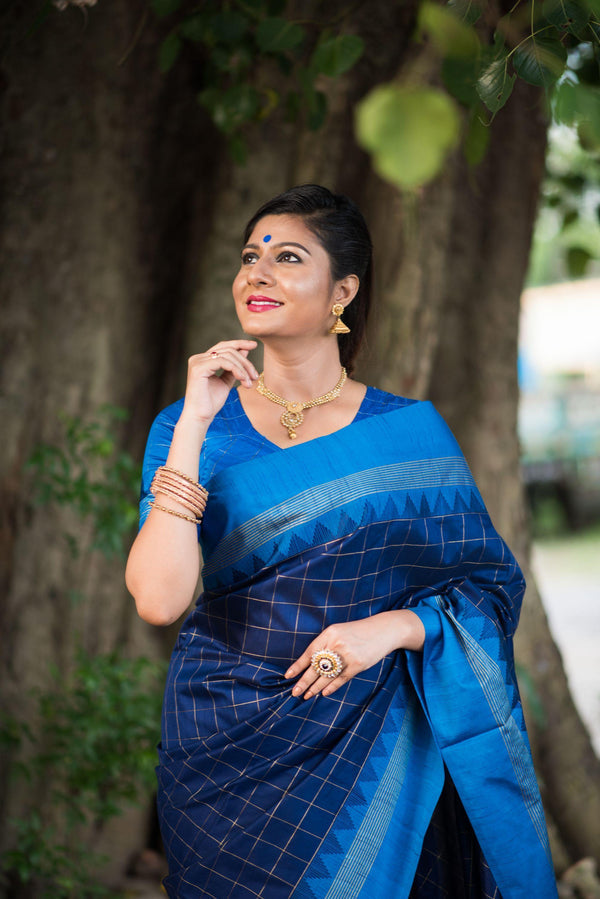MySilkLove Ebony Blue Banarasi Raw Silk Saree