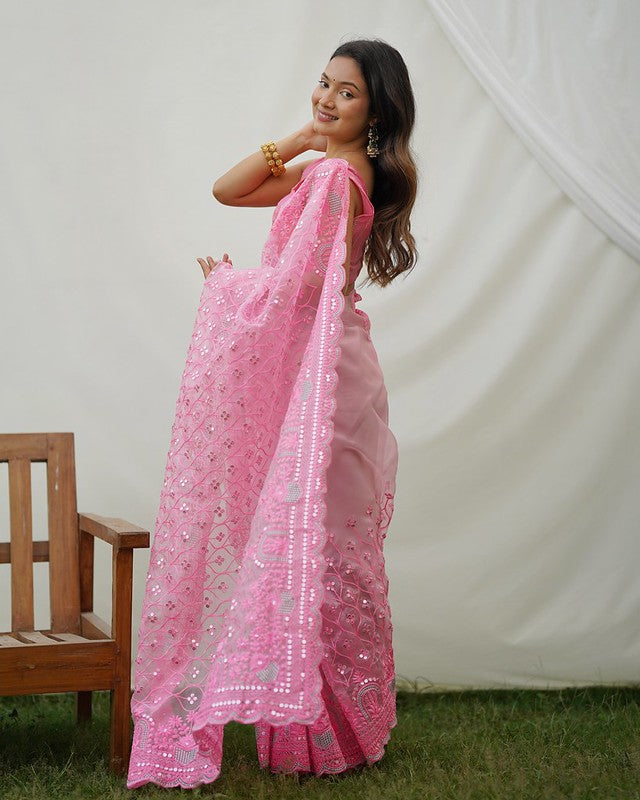 Buy MySilkLove Carnation Pink Designer Organza saree with Sequence Work Online