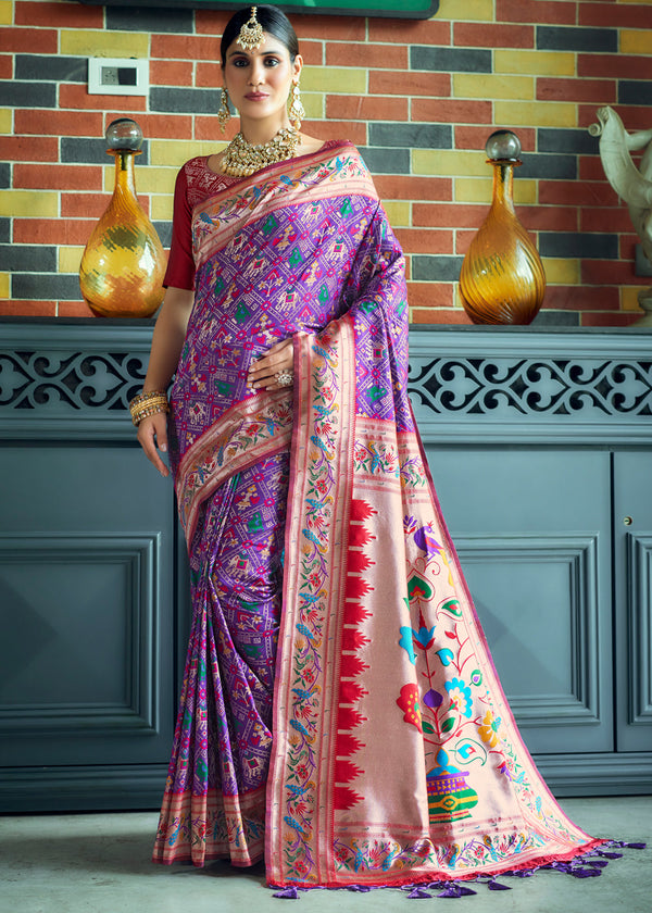 Plum Purple Woven Paithani Patola Silk Saree
